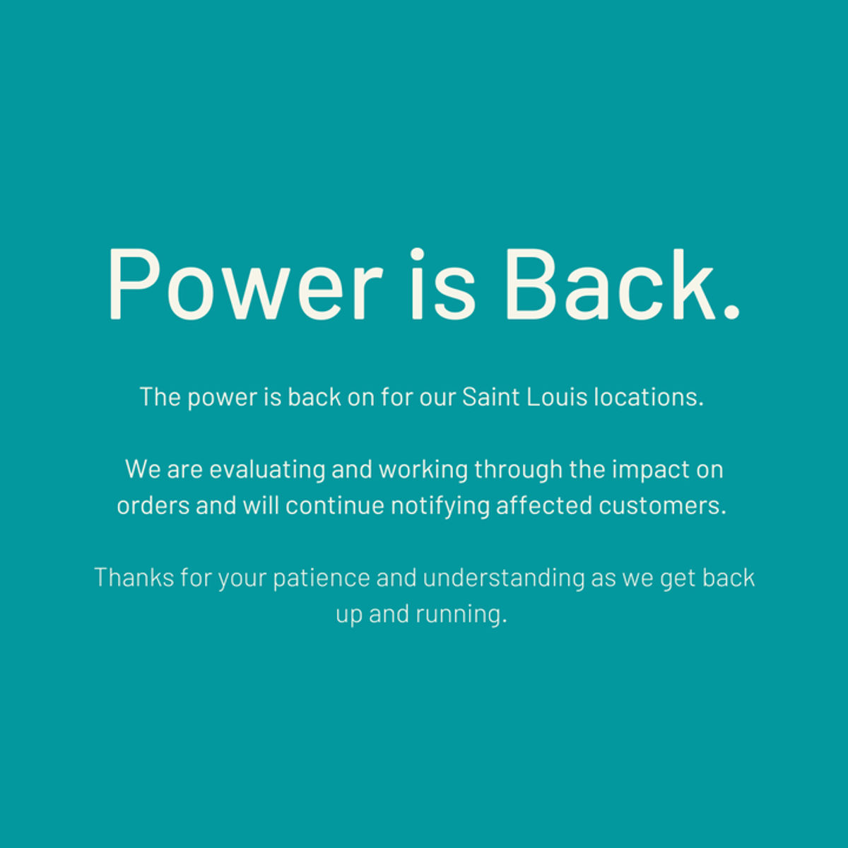 Our power on our Saint Louis locations i... - Ariel Premium Supply, Inc.