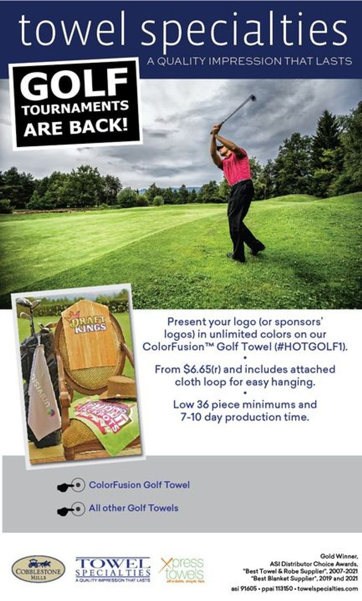 DISTRIBUTORS With golf tournaments comi... Towel Specialties
